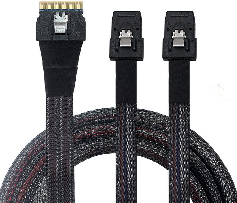 Cablecc PCI-E Ultraport Slimline SAS Slim 4.0 SFF-8654 8i 74pin to Dual SFF-8087 Mini SAS Cable PCI-Express - Image 1